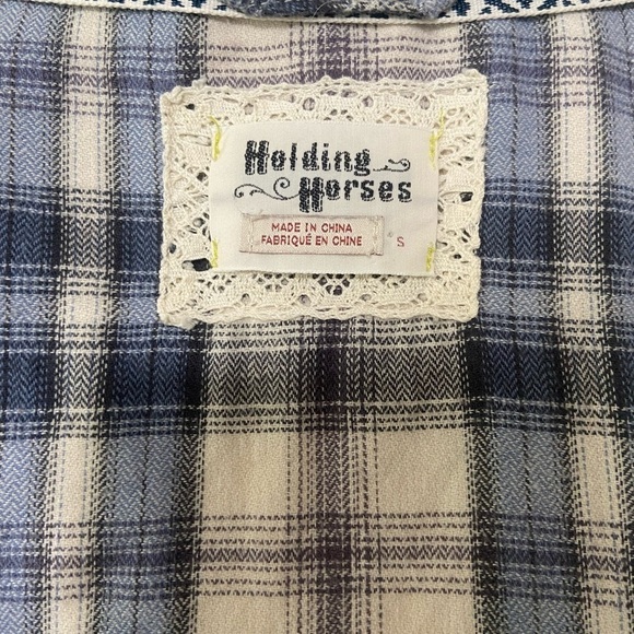 Anthropologie Holding Horses women's S mixed media flannel with ruffle back EUC - Picture 7 of 9